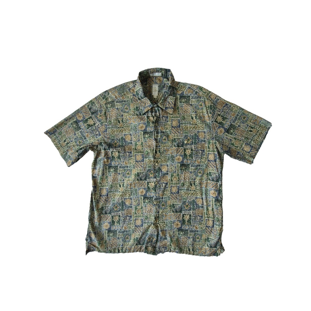 Burma Bibas Vintage Hawaiian Camp Shirt Large Cotton Hong Kong Geometric Print